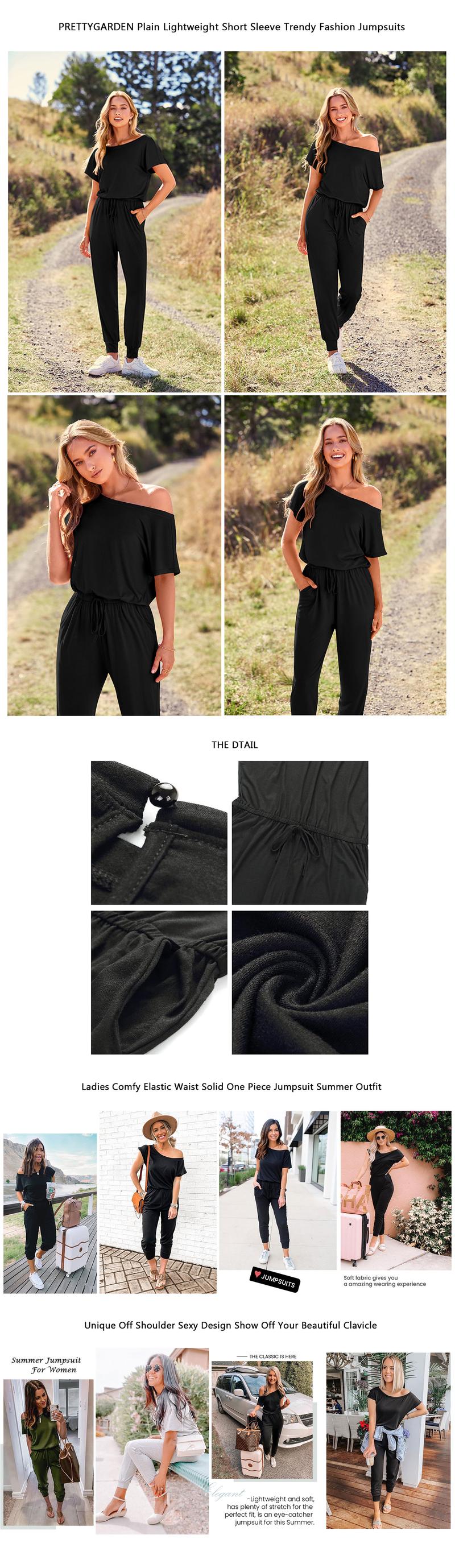 Women's Jumpsuit Plus Size S-XXXL Off-Shoulder Elastic Waist Stretchy Loose Minimalist Comfy Clothes Casual Outdoor Lightweight Romper - Fabric - Womenswear - Seldom Seen Styles