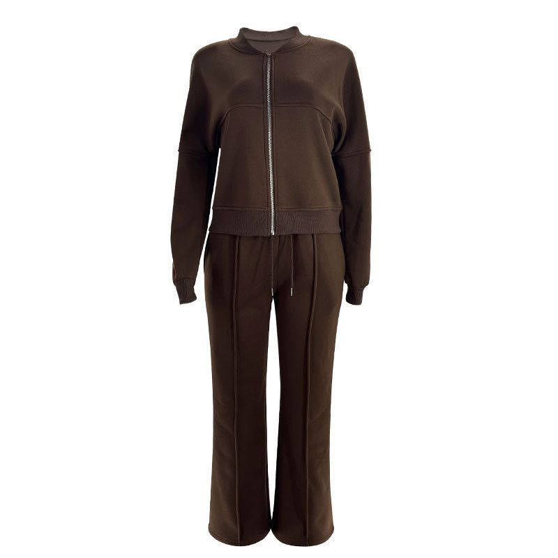 Women's Solid Zip Up Crop Jacket & Drawstring Waist Pants Two-piece Set, Casual Fashion Drop Shoulder Long Sleeve Top & High Waist Trousers Womenswear Suits for Outdoor Wear, Women's Clothing for Spring & Fall 90s Clothes