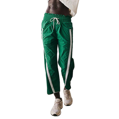 Women's Baggy Wide Leg Pants Casual Drawstring Elastic Waisted Contrast Color Workout Y2K Track Pants