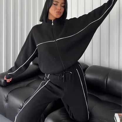 Ensemble de survêtement basique 2 pièces pour femme, uni et confortable, avec ou sans polaire, col rond, fermeture éclair, haut et pantalon à poches, tenue de voyage, nouveau survêtement de sport décontracté et doux