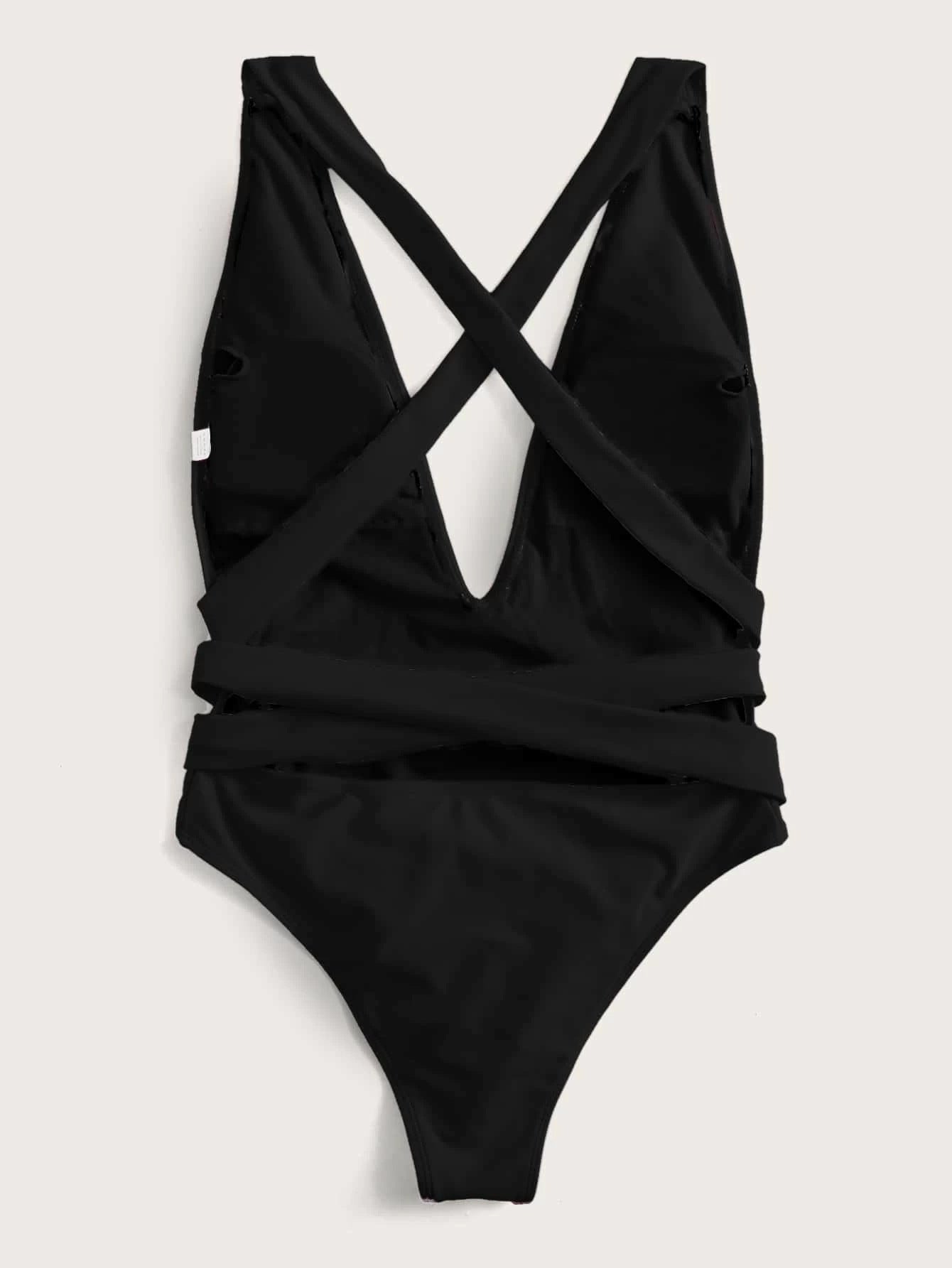 Crossover straps at the back  One-Piece Swimsuit Women's  Lace up One-Piece Bikini - Seldom Seen Styles