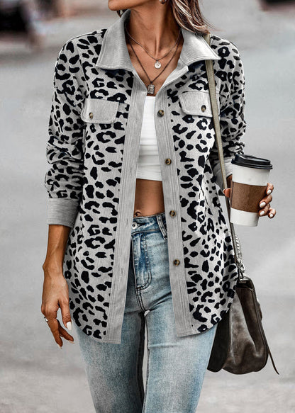 Womens Shacket Jacket Casual Leopard Print Cardigans Coat Oversized Button Down Long Sleeve Shirt 2024 Fashion Outfits