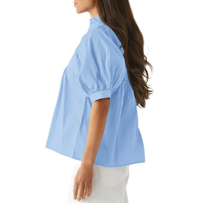 Cicy Bell Womens V Neck Puff Sleeve Blouse Babydoll Peplum Tops Dressy Casual Pleated Loose Fit Shirts