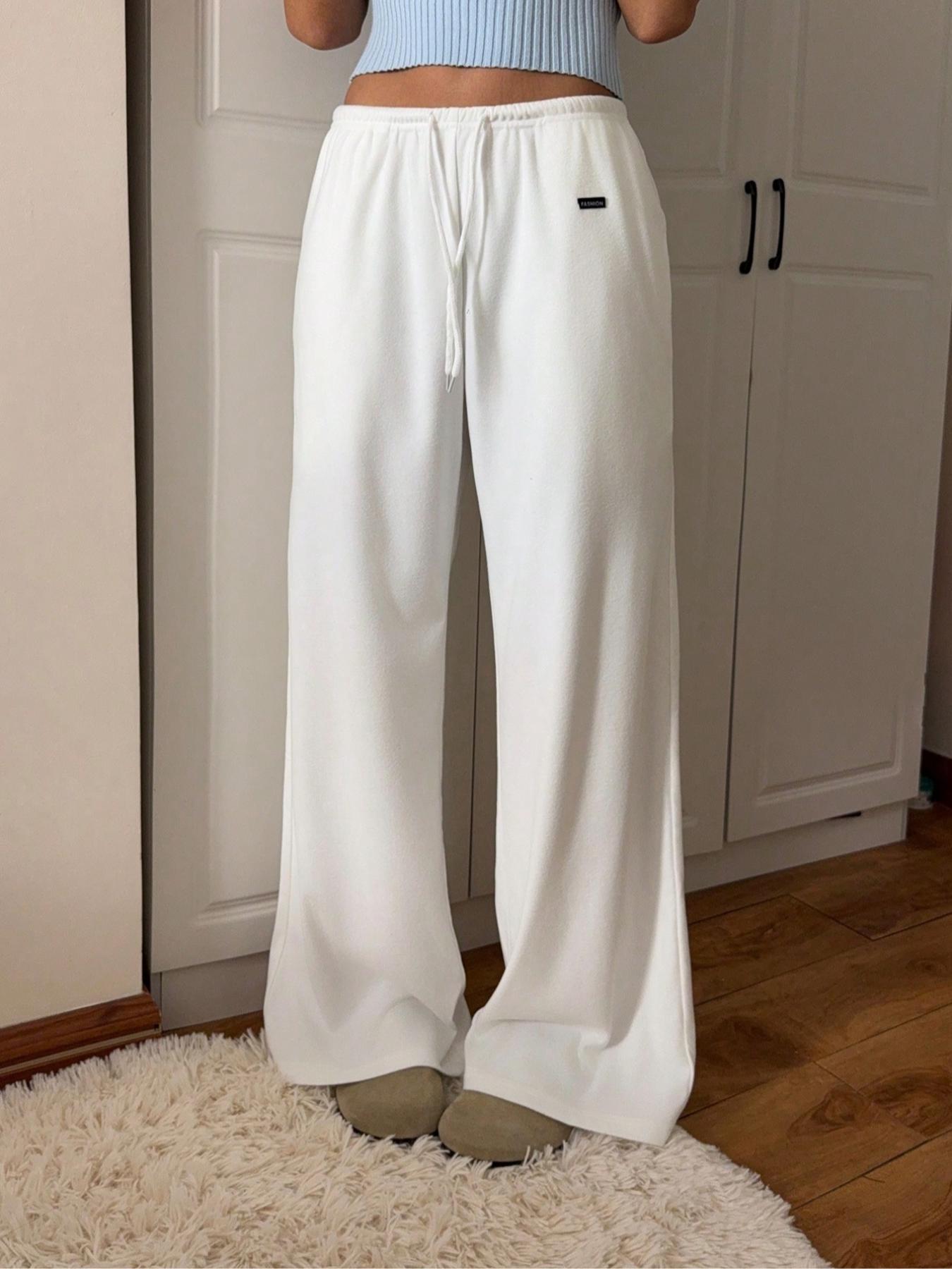 Women's Solid Drawstring Waist Fleece Sweatpants, Loose Casual Comfy Pants for Daily Wear, Going Out Bottoms, Ladies Fall & Winter Trousers, Baggy Pants, Casual Fashion Pants, Casual Chic Trousers - Seldom Seen Styles