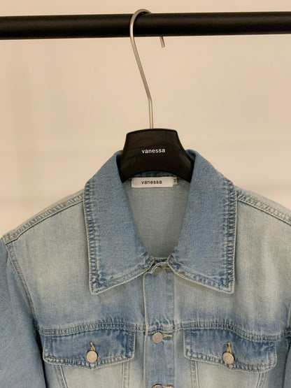 Women's Light Blue Washed Denim Short Sleeve Lapel Collar Silver Button Mini Dress Waist Cinching Dual Chest Pockets Side Pockets S M
