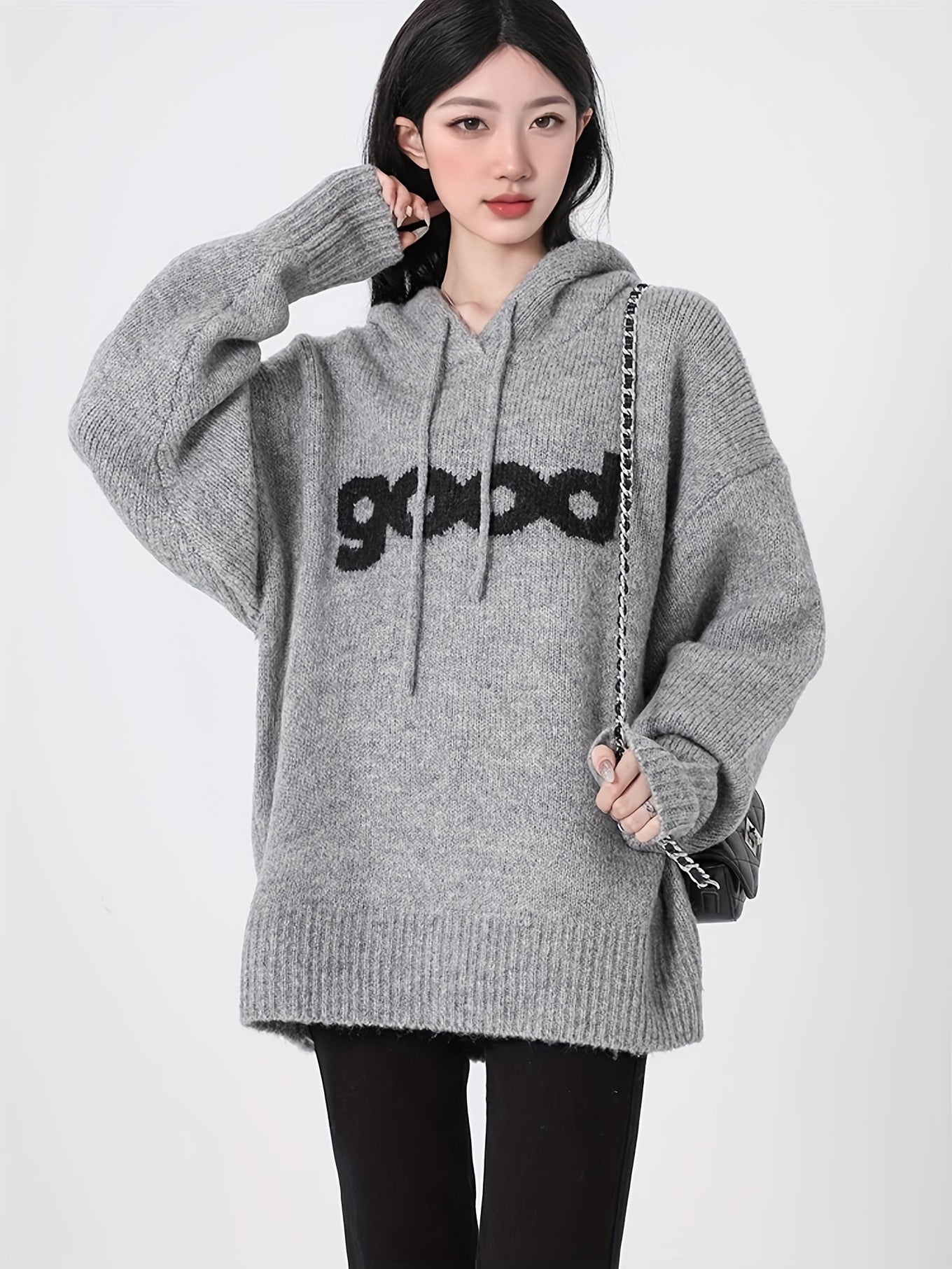 Cozy Gray Hoodie Sweater with Letter Design - Perfect for All Seasons