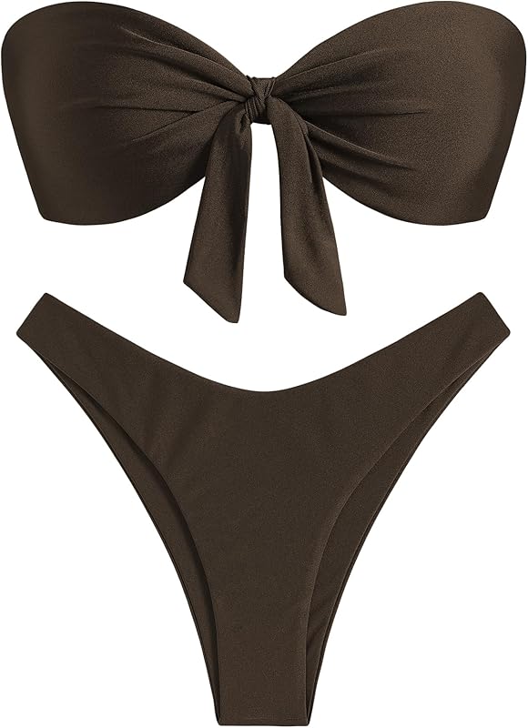 Knotted Bandeau Bikini for Women Strapless Swimsuits High Cut Bathing Suit Sexy Cheeky Tie Side Swimwears - Seldom Seen Styles