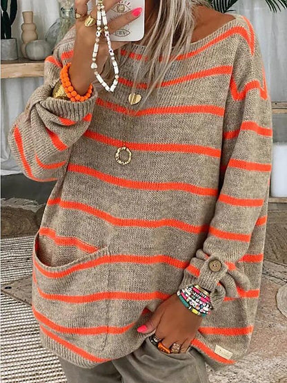Womens Baggy Oversized Striped Sweater Trendy Color Block Casual Pullover Knit Tunic Sweater Jumper