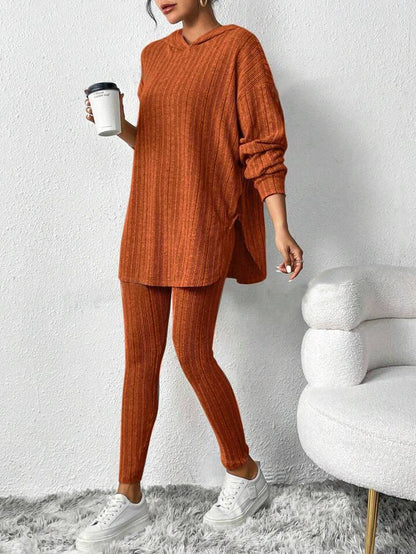 with Textured Two-Piece Set, Casual Long-Sleeved Hoodie and Leggings Suit, Women's Clothing