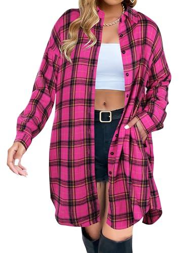 Women's Button Down Flannel Shirts Plaid Shacket Long Sleeve Collared Long Jacket Coats #Springtok - Seldom Seen Styles