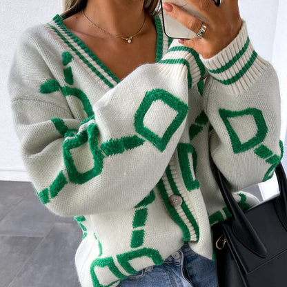 Women Autumn Winter New Loose Knitted Cardiagn Casual V-neck Drop-shoulder Sleeve Sweater Coat Female Chic Crochet Outerwear