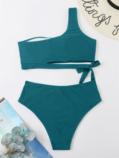 Women One Shoulder High Waisted Bikini Tie High Cut Two Piece Swimsuits - Seldom Seen Styles