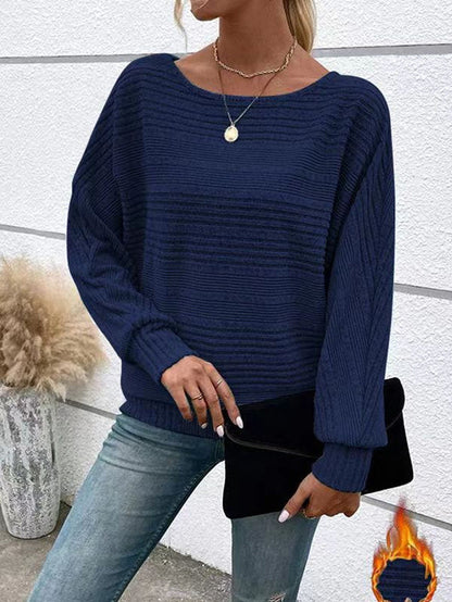 Women's Plain Round Neck Batwing Sleeve Tee, Casual Long Sleeve Crew Neck T-shirt for Fall & Winter, Fashion Aesthetic Ladies' Knit Clothing for Daily Wear