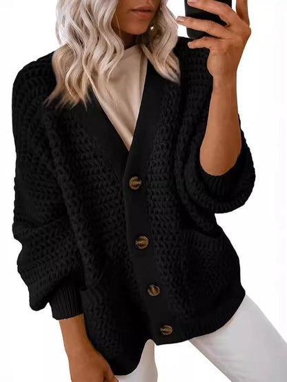 Women's 2024 Fashion Casual Open Front Long Sleeve Chunky Knit Cardigans Sweaters Outerwear Coats
