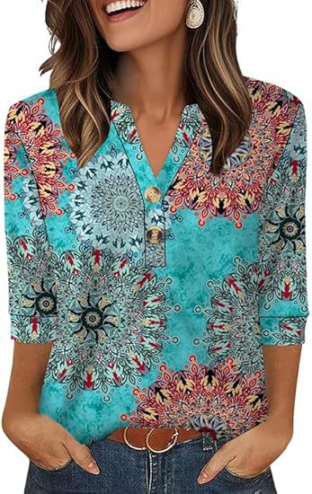 Womens Tops 3/4 Sleeve Heley Shirts for Women Summer Fashion 2025 Blouses Beach Vacation Clothes - Seldom Seen Styles