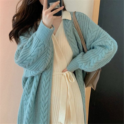 Fall 2024 Cross-Border New Arrival Long Knitted Cardigan Long Sleeve Idle Style Cable-Knit Sweater Outerwear Coat Women's Clothing