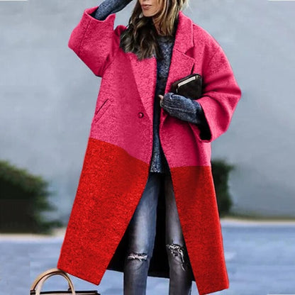 New Arrival  Autumn Foreign Women's Clothing  Long Sleeve Turn-down Collar Coat Printed Woolen Long-Cut Coat