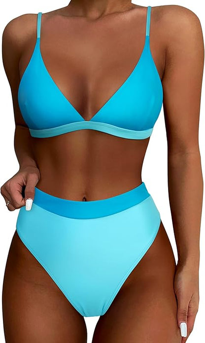 Women High Waisted High Cut Bikini Set Sexy Triangle Two Piece Swimsuits - Seldom Seen Styles