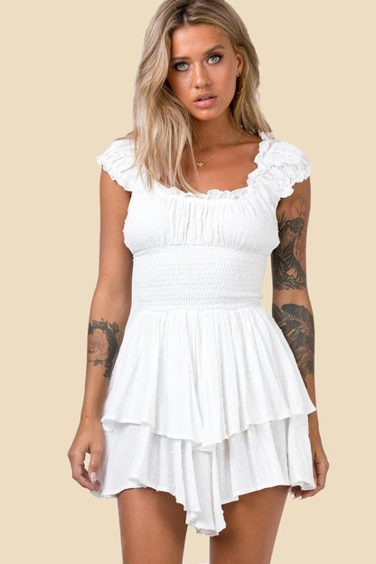 Mini-robe évasée Belau à volants et corsage froncé