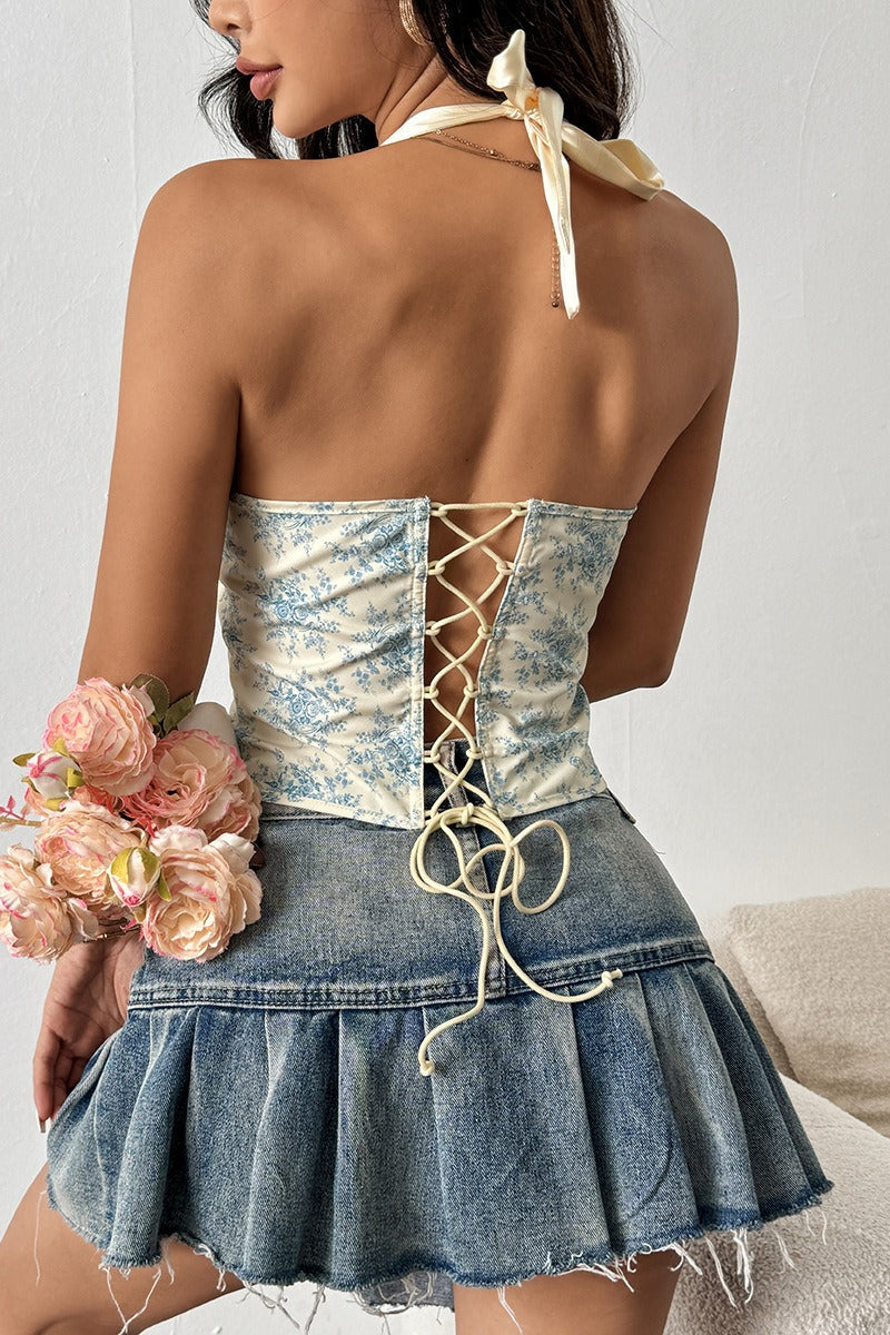 Sexy Ruffle Print Halter Bustier  Halter Top - Seldom Seen Styles