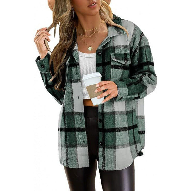 Kariertes Flanellhemd Damen Casual Shacket Jacken Übergroßes Langarmhemd Tops Herbst Winter Kleidung Mode 2024 