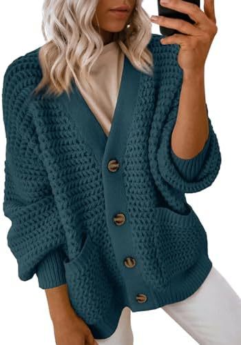 Women's 2024 Fashion Casual Open Front Long Sleeve Chunky Knit Cardigans Sweaters Outerwear Coats
