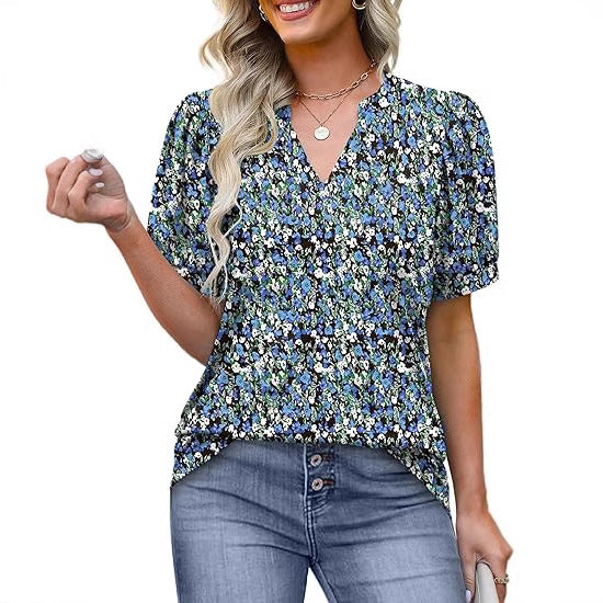 Womens Tops Summer Short Sleeve V Neck Blouses Business Casual Loose Fit Tshirts Trendy Fashion Outfits - Seldom Seen Styles