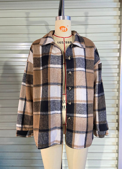 European and american hot2024ebay Amazon wish Autumn and Winter New Fashion Large Plaid Shirt Women's Woolen Coat