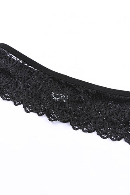 Black 3Pcs Open Cup Lace Strappy Lingerie Set