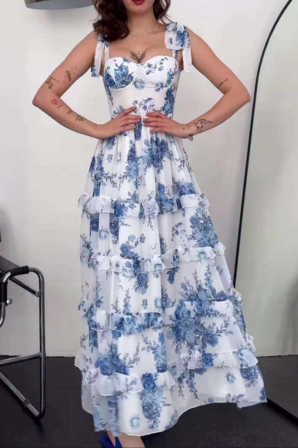 blue sleeveless long skirt waist dress - Seldom Seen Styles