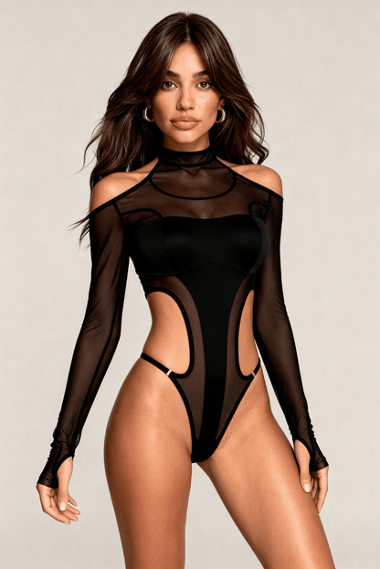 Body femme manches longues avec collants – ONYX Noir