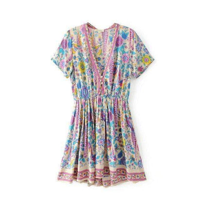 Boho Vintage Floral Print Mini Dress - Seldom Seen Styles