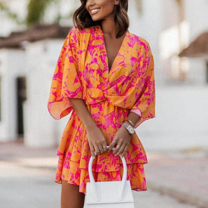 Boho Floral Ruffle Mini Dress