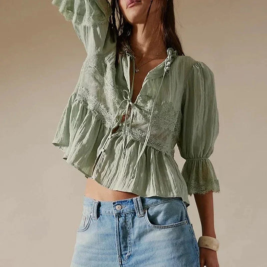 Lace Frilly Boho Babydoll Blouse - Seldom Seen Styles