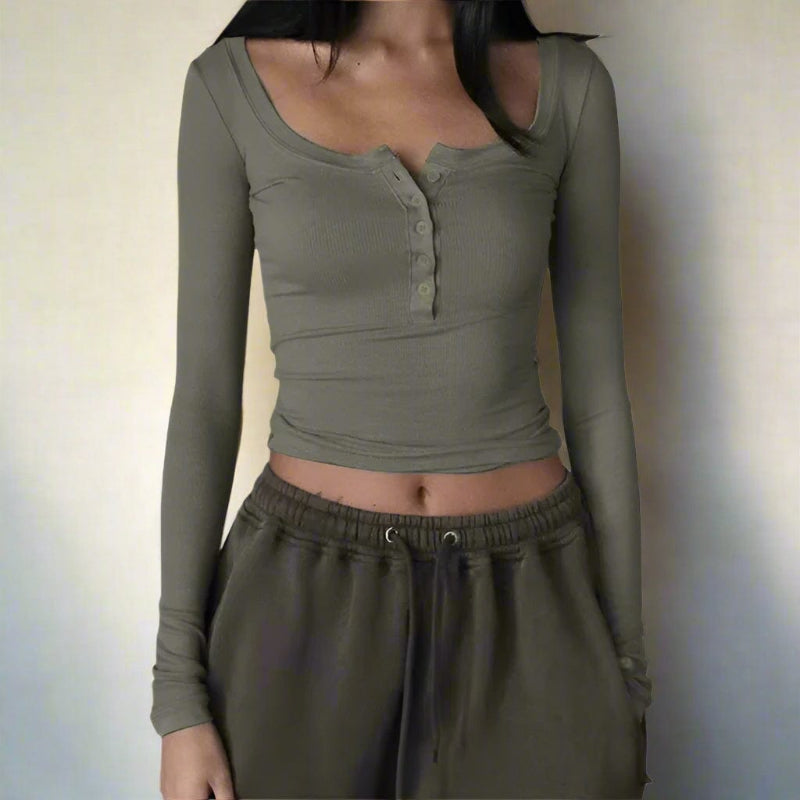 Slim Fit Ribbed Long Sleeve Crop Top - Seldom Seen Styles