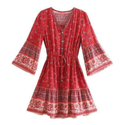 Boho Floral Print Mini Dress - Seldom Seen Styles