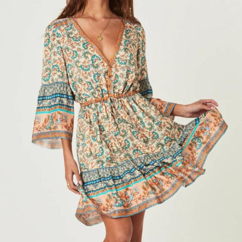 Boho Floral Print Mini Dress - Seldom Seen Styles