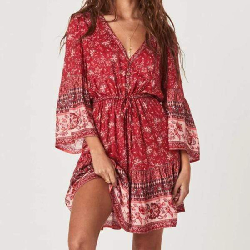 Boho Floral Print Mini Dress - Seldom Seen Styles