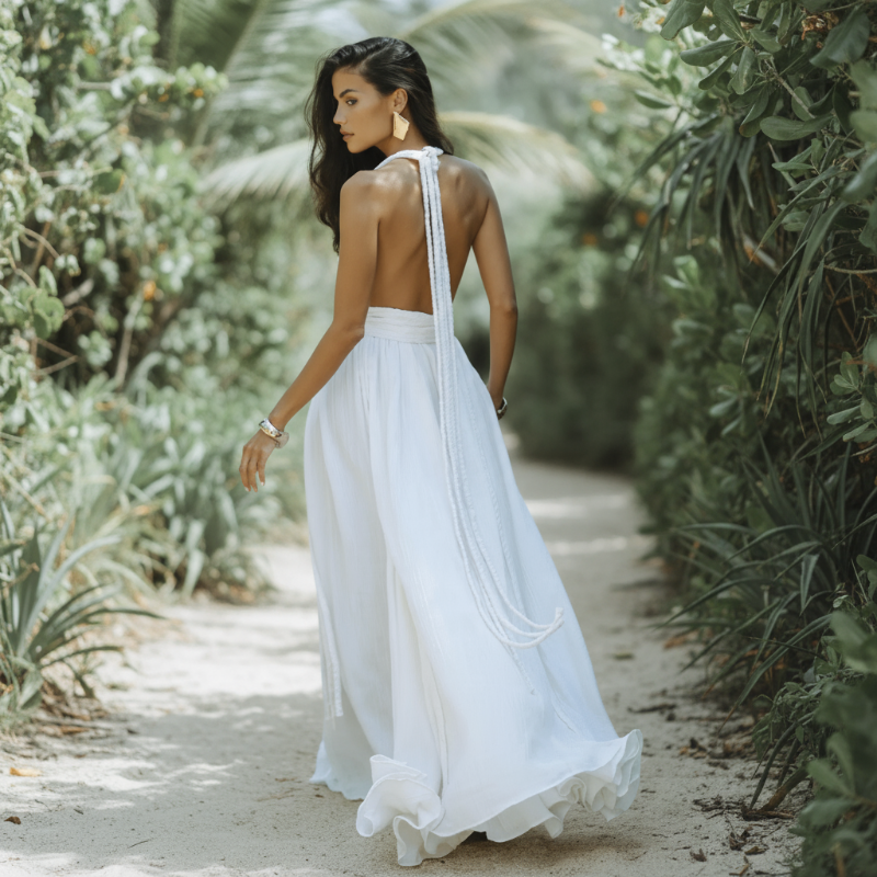 Women's Boho Backless Bandage Maxi Dress Deep V Neck Halter Tie Spaghetti Strap Flowy A-Line Ankle Length Beach Vacation Long Dress - Seldom Seen Styles