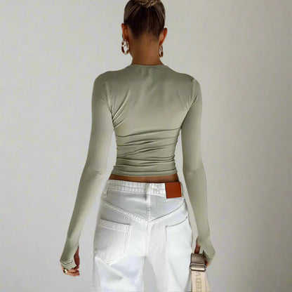 Langärmliges, schmal geschnittenes Crop Top mit Daumenlöchern