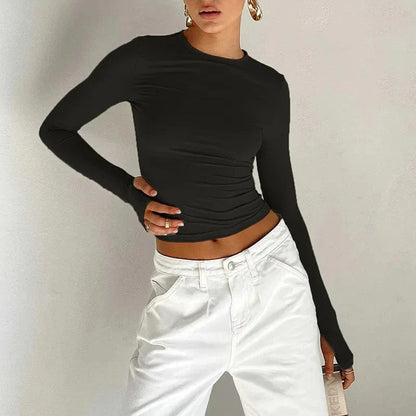 Langärmliges, schmal geschnittenes Crop Top mit Daumenlöchern
