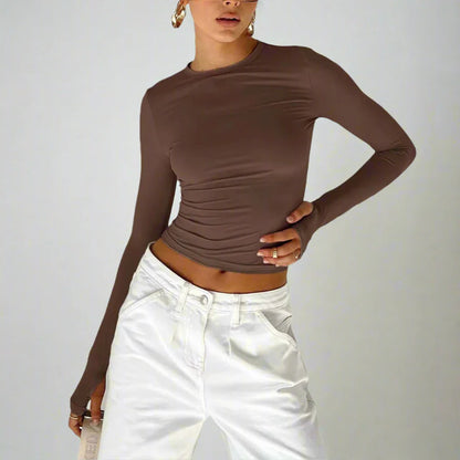 Langärmliges, schmal geschnittenes Crop Top mit Daumenlöchern