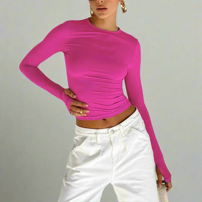 Langärmliges, schmal geschnittenes Crop Top mit Daumenlöchern