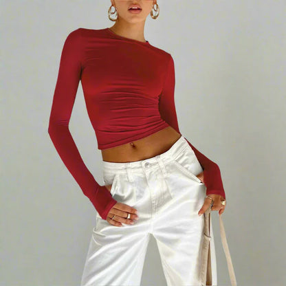 Langärmliges, schmal geschnittenes Crop Top mit Daumenlöchern