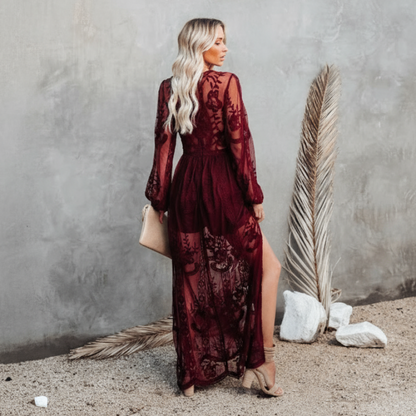 Boho Red Lace Maxi Dress