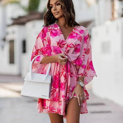 Pink Boho Floral Mini Dress