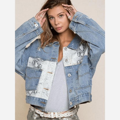 Veste en jean imprimé serpent bohème