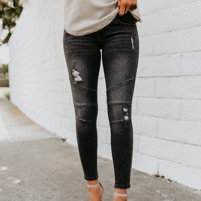 Skinny Ripped Pleated Stretch Denim Jeans - Seldom Seen Styles