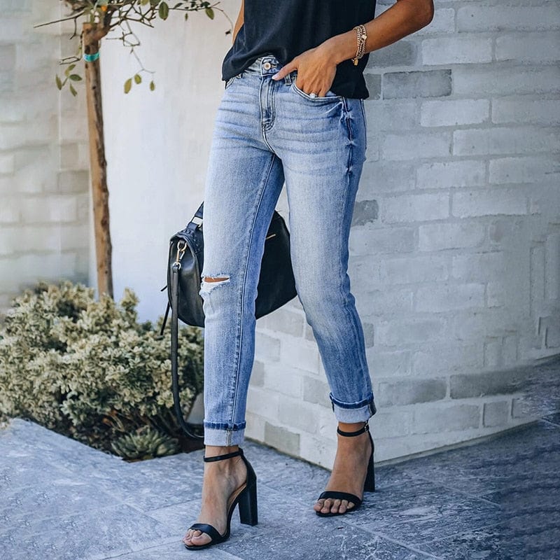 High Waist Distressed Skinny Jeans - Seldom Seen Styles