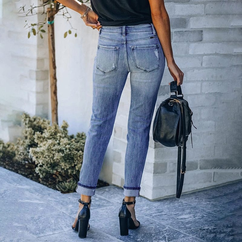 High Waist Distressed Skinny Jeans - Seldom Seen Styles